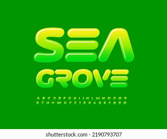 Vector natural emblem Sea Grove. Green gradient Font. Unique set of Alphabet Letters and Numbers