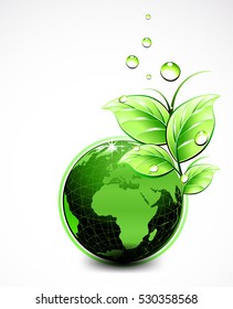 Vector Natural green World with leaves and water drops