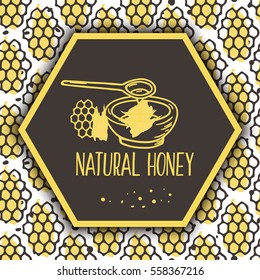 Vector natural honey background. Bio hand drawn design. Comb in sketchy style.