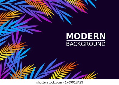 Vector de fondo horizontal natural en un estilo plano moderno con plantas exóticas degradadas, hojas y lugar para el texto. Ilustración botánica moderna para banner, tarjeta de saludo, afiche.