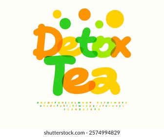 Vector Natural label Detox Tea with handwritten Font. Watercolor Alphabet Letters and Numbers set