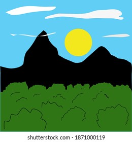 Vector of Natural landscape of mountain and forest