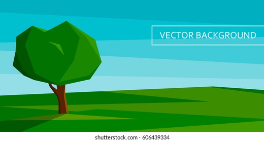 Vector natural landscape with a tree in the field.