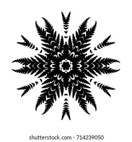 Vector Natural Mandala Made of Fern Silhouette. Black and White Moroccan, Spain, Turkish, Pakistan, Ottoman Pattern Isolated