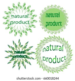 Vector natural, organic food, bio, eco labels and shapes on white background. Hand drawn stains, leaves set.