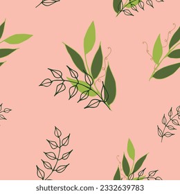 Vektor Natural Plant Clusters auf rosafarbenem Hintergrund nahtloses Muster. Perfekt für Gewebe, Scrapbooking, Tapete-Projekte und Papierprodukte.