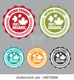 Vector : Natural Product 100% Organic Stamp, Badge, Icon, Label or Sticker