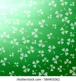 Vector Natural Shamrock Texture. Cartoon Clover Leaves Isolated on Green Background. Patrick's Day Banner