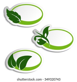 Vector natural symbols, nature bio icon with leaf and plant, oval sticker for eco product
