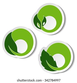 Vector natural symbols, nature circular elements with leaf, plant. Sticker on the white background
