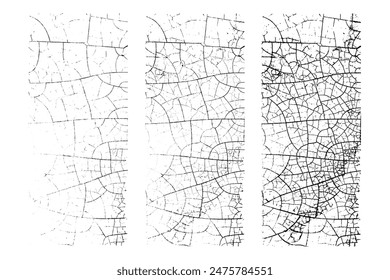 Vector natural texture vertical backgrounds set. Vector overlay textures of cracked surface. One colour graphic resources.