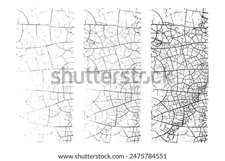 Vector natural texture vertical backgrounds set. Vector overlay textures of cracked surface. One colour graphic resources.