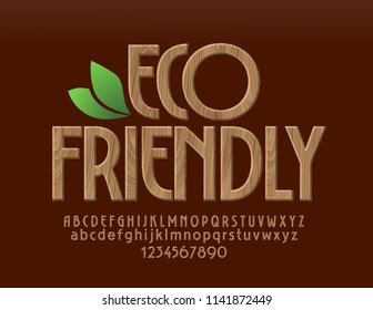 Vector Natural Wood Eco Friendly Font. Bio Tree Pattern Alphabet Letters, Numbers and Symbols.