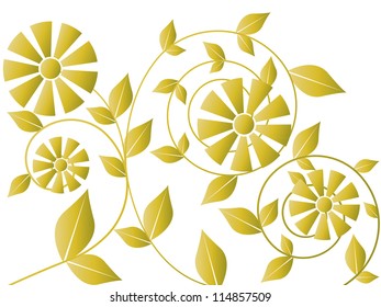 Vector Nature Abstract Background with Floral Swirl Elements and Beautiful Flowers