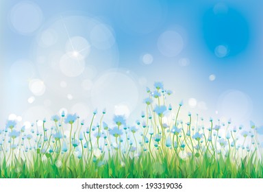 Vector nature background with  blue flowers.