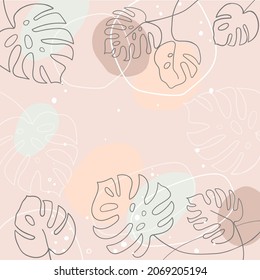 Vector nature background, design minimalist template, simple modern style with text, monoline hand drawn flowers and leaves - wedding invitation and frames, social media stories wallpapers