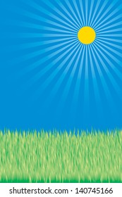 vector nature background - grass over blue sky
