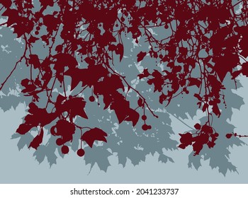 Vector nature background of silhouettes maple tree branches with autumn leaves