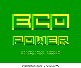 Concepto de Naturaleza de Vector Eco Power. Fuente verde tecno. Conjunto de letras y números de alfabeto con estilo.