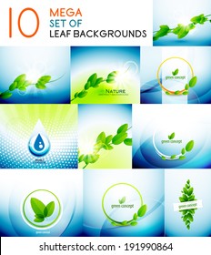 Vector nature concepts design collection. Green leaves, water, blue sky, environmental templates