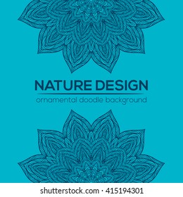 Vector nature decor for your design with abstract flowers. Vector round mandala in childish style. Ornamental doodle background.