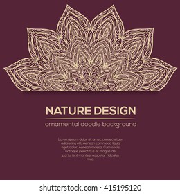 Vector nature decor for your design with abstract flowers. Vector round mandala in childish style. Ornamental doodle background.