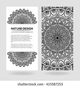 Vector nature decor for your design with abstract ornament. Vector round mandala in childish style. Ornamental doodle background.