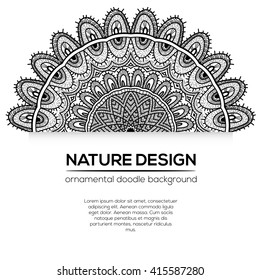 Vector nature decor for your design with abstract ornament. Vector round mandala in childish style. Ornamental doodle background.