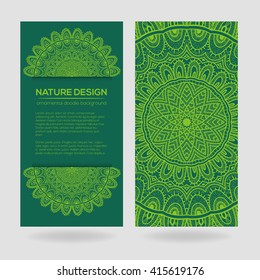 Vector nature decor for your design with abstract ornament. Vector round mandala in childish style. Ornamental doodle background.