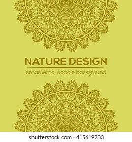 Vector nature decor for your design with abstract ornament. Vector round mandala in childish style. Ornamental doodle background.