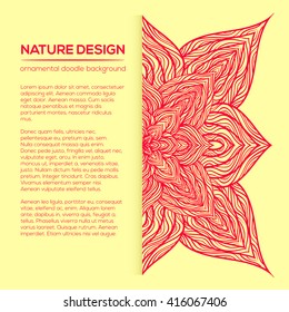 Vector nature decor for your design with abstract flowers. Vector round mandala in childish style. Ornamental doodle background.