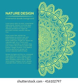 Vector nature decor for your design with abstract ornament. Vector round mandala in childish style. Ornamental doodle background.