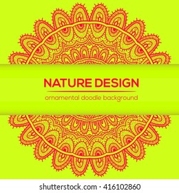 Vector nature decor for your design with abstract ornament. Vector round mandala in childish style. Ornamental doodle background.