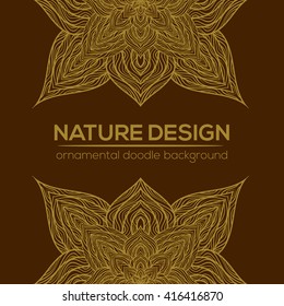 Vector nature decor for your design with abstract flowers. Vector round mandala in childish style. Ornamental doodle background.