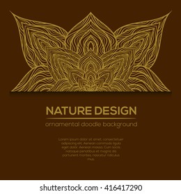 Vector nature decor for your design with abstract flowers. Vector round mandala in childish style. Ornamental doodle background.