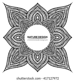 Vector nature decor for your design with abstract flowers. Vector round mandala in childish style. Ornamental doodle background.