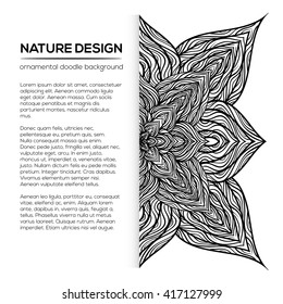 Vector nature decor for your design with abstract flowers. Vector round mandala in childish style. Ornamental doodle background.