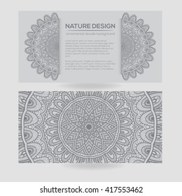 Vector nature decor for your design with abstract ornament. Vector round mandala in childish style. Ornamental doodle background.