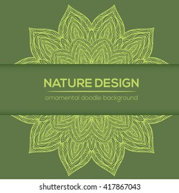 Vector nature decor for your design with abstract flowers. Vector round mandala in childish style. Ornamental doodle background.