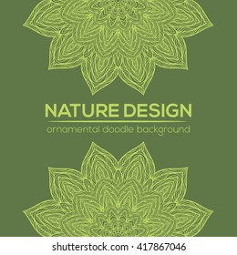 Vector nature decor for your design with abstract flowers. Vector round mandala in childish style. Ornamental doodle background.