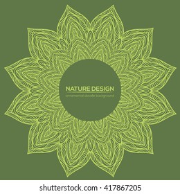 Vector nature decor for your design with abstract flowers. Vector round mandala in childish style. Ornamental doodle background.