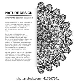 Vector nature decor for your design with abstract ornament. Vector round mandala in childish style. Ornamental doodle background.