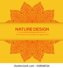 Vector nature decor for your design with abstract flowers. Vector round mandala in childish style. Ornamental doodle background.