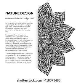 Vector nature decor for your design with abstract flowers. Vector round mandala in childish style. Ornamental doodle background.
