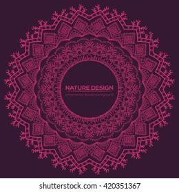 Vector nature decor for your design with abstract ornament. Vector round mandala in childish style. Ornamental doodle background.