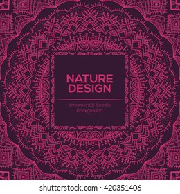 Vector nature decor for your design with abstract ornament. Vector round mandala in childish style. Ornamental doodle background.