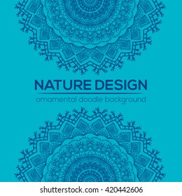 Vector nature decor for your design with abstract ornament. Vector round mandala in childish style. Ornamental doodle background.