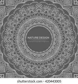Vector nature decor for your design with abstract ornament. Vector round mandala in childish style. Ornamental doodle background.