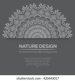 Vector nature decor for your design with abstract ornament. Vector round mandala in childish style. Ornamental doodle background.