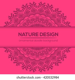 Vector nature decor for your design with abstract ornament. Vector round mandala in childish style. Ornamental doodle background.